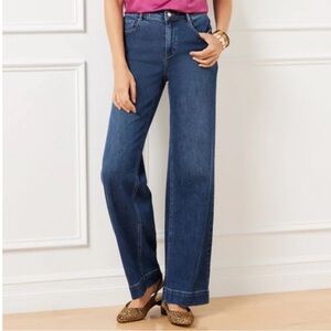 Talbots Trouser Jean Wide Leg High Waist Medium Wash Stretch Size 10